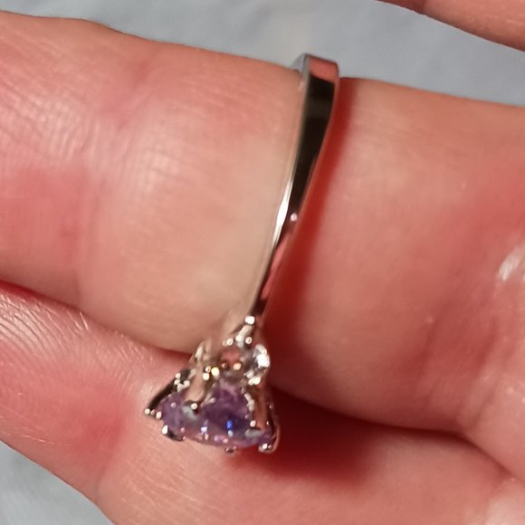 Silver Amethyst Ring with CZ Accents Size 9 - Picture 7 of 14